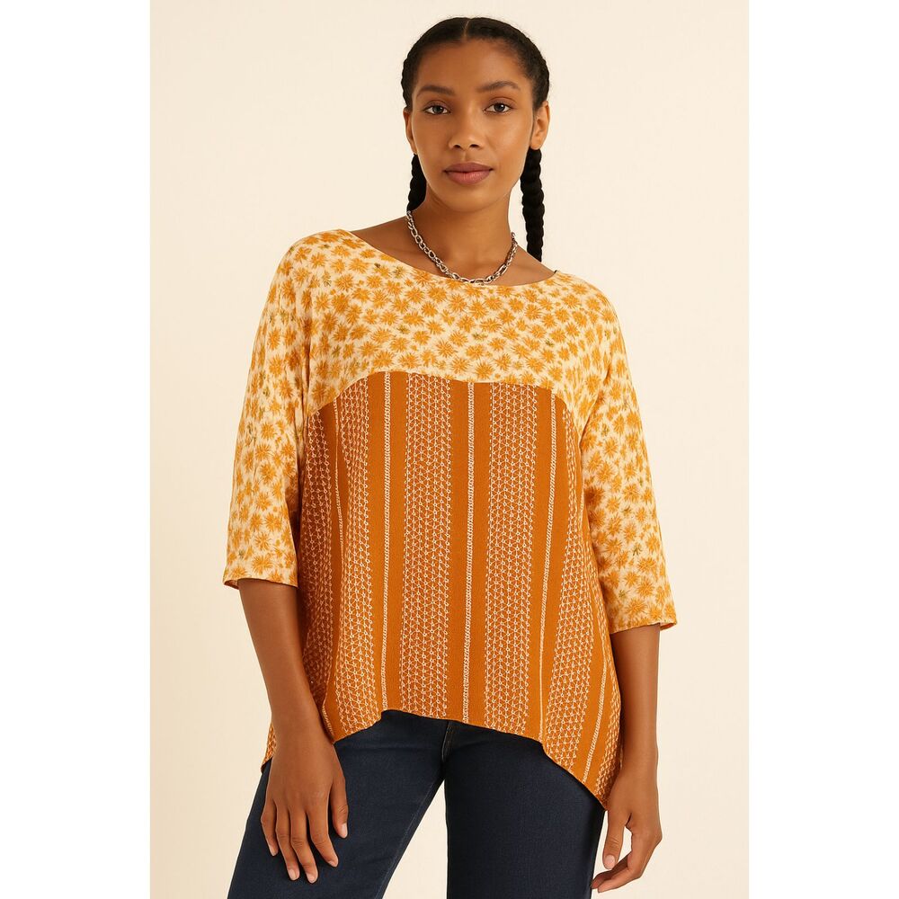 Vintage Haley Solar Tan Floral Print Blouse Top Shirt  Women's Size Medium